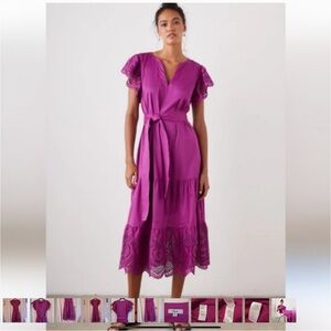 Rails Gia Dress Eyelet Tiered Ruffle Purple Cotton Midi Dress Women's size 💜 M